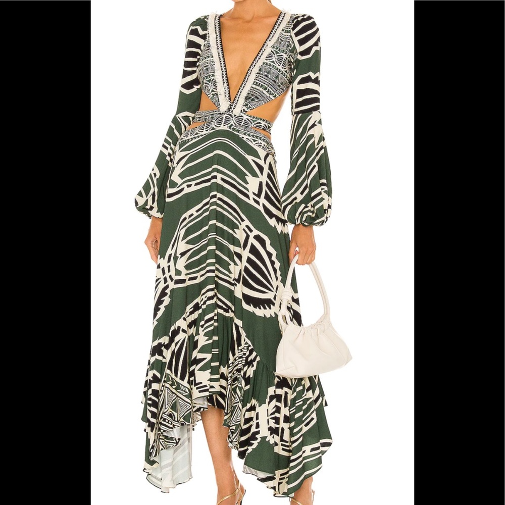 PatBo Fringe Trim Dress in Emerald Sz SMALL